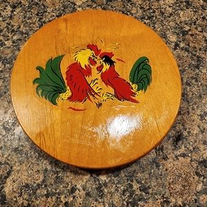 Vintage Fighting Roosters Wooden Hamburger Press